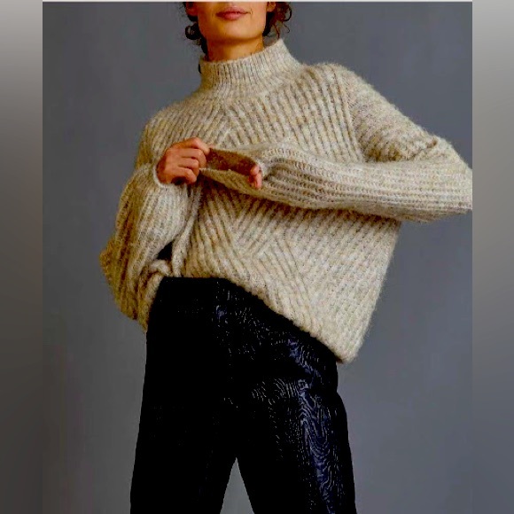 FRNCH Sweaters - ❌SOLD❌ Frnch Mock Neck Beige Chunky Lattice Sweater, NWT